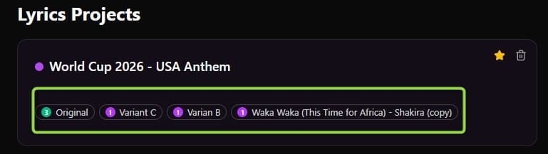 Variant dots on the project card allow for quick navigation