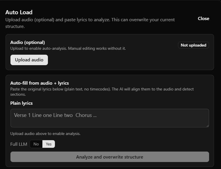 The Load Structure panel with the file upload and Analyze button