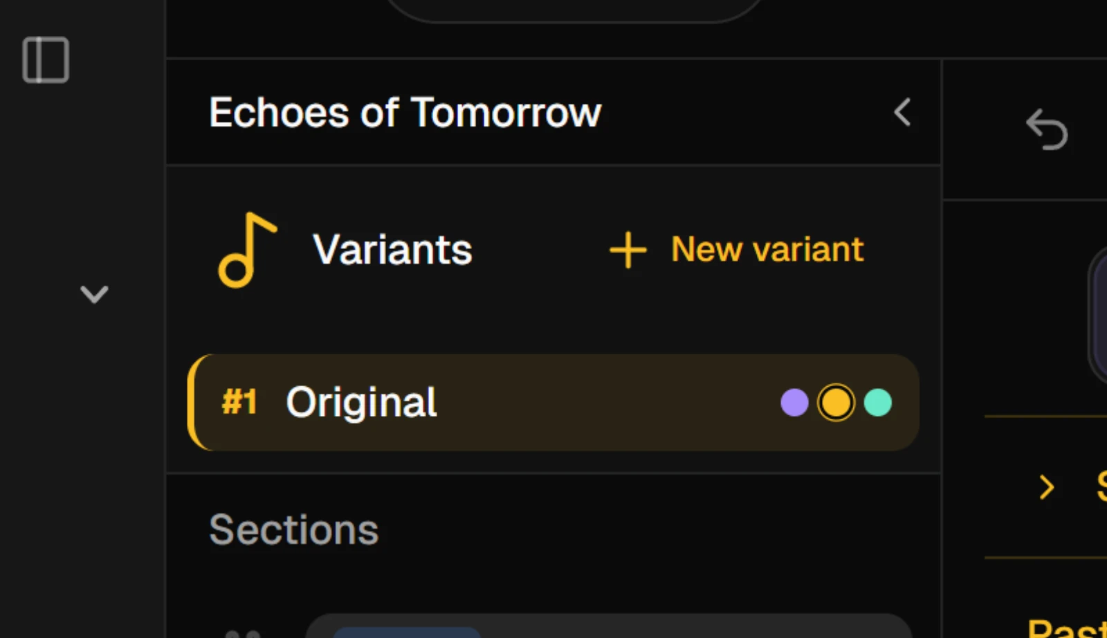 The Variants list at the top of the sidebar, with the Original variant and its three stage dots