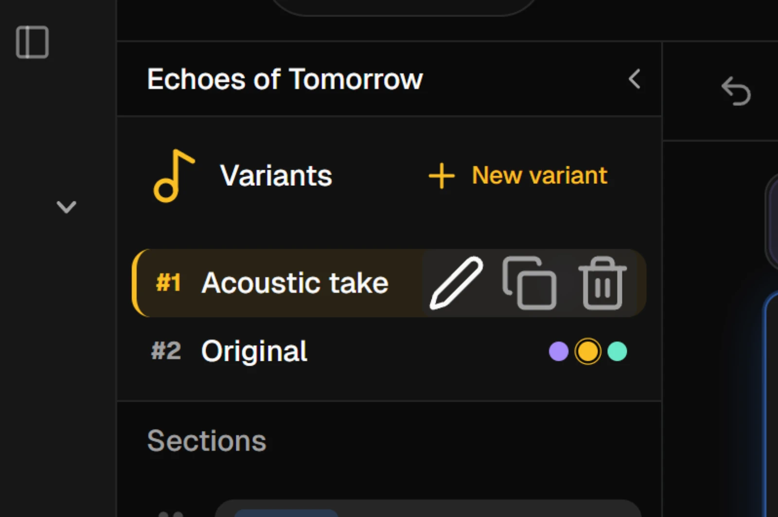 Two variants in the list: a copy renamed Acoustic take, above the Original