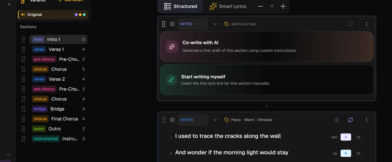 A new Intro at the top of the song, first in both the canvas and the outline